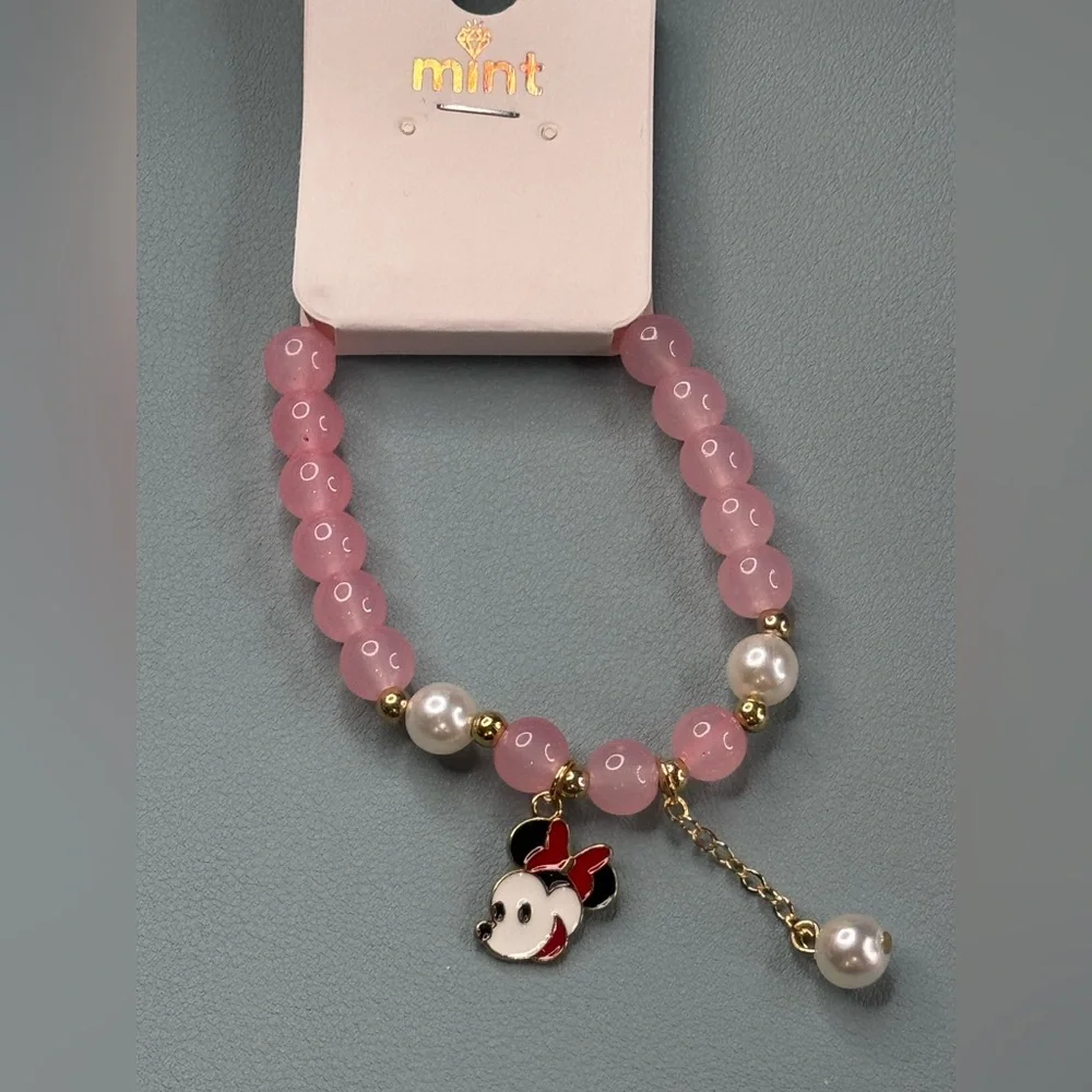 Mint Pink and Gold Jewelry Bracelet with Elegant Charms